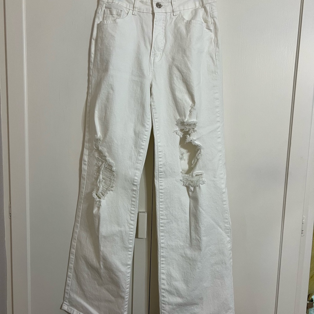 Women’s White High Waisted Wide-Leg Boutique Jeans